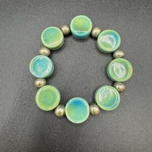 Vintage Burnt Teal Aqua Bead Bracelet 3” plus Stretch